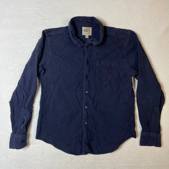 Naked & Famous Denim Other - Naked & Famous Mens Large Navy Blue Solid Waffle Weave Long Sleeve Shirt